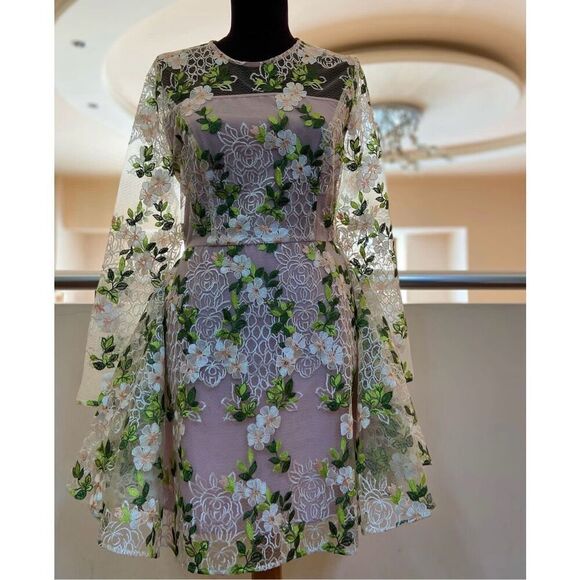 ASOS Pink Green White Embroidered Flower Mini Spring Dress 8 NWT - Picture 9 of 10